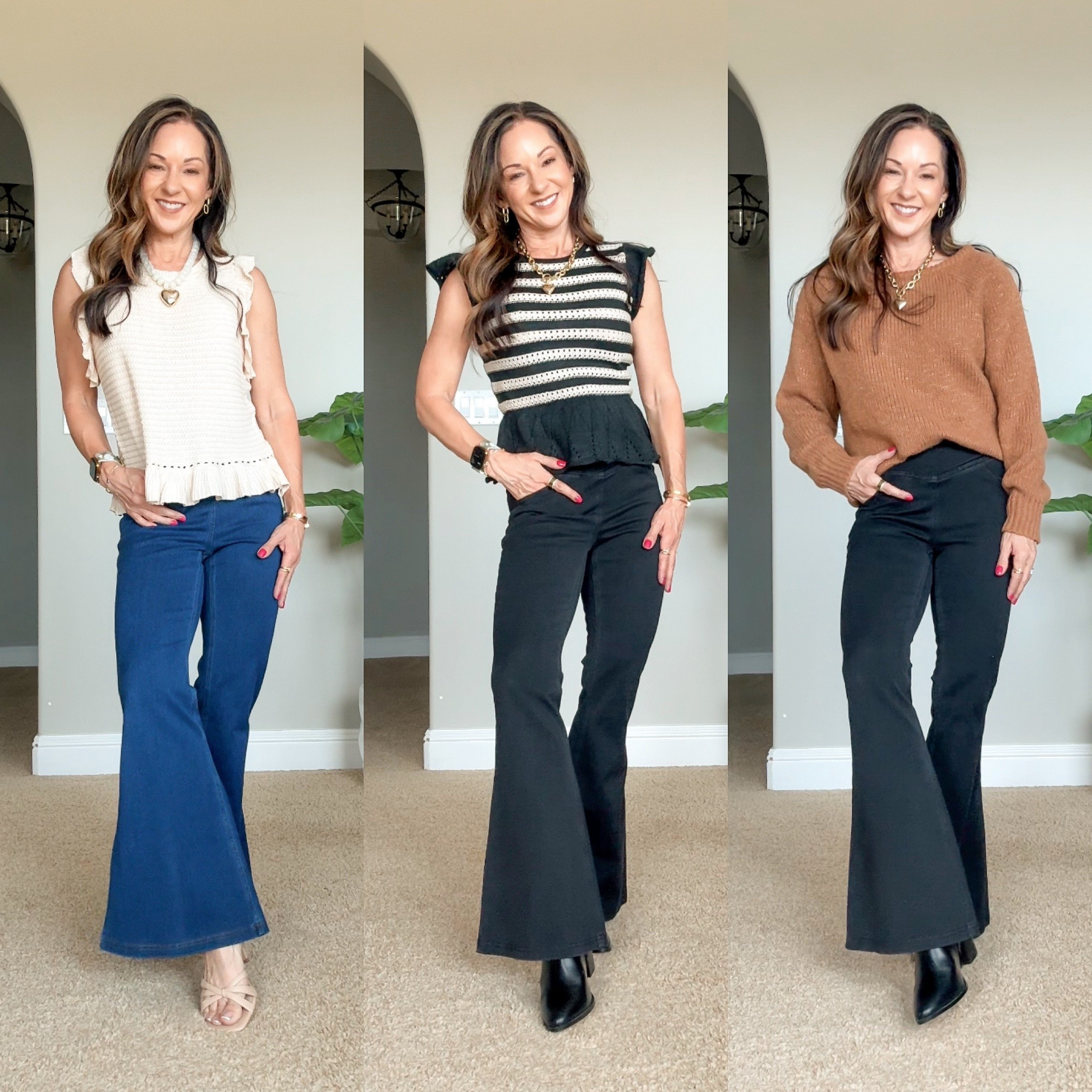 Flare jeans in 3 length options! These are super comfortable and flattering! For ref: I'm 5'1", 107lbs, I am wearing the XS in 29" in Dark Blue Denim and Black Denim.

#LTKOver40 #LTKSaleAlert #LTKPetite