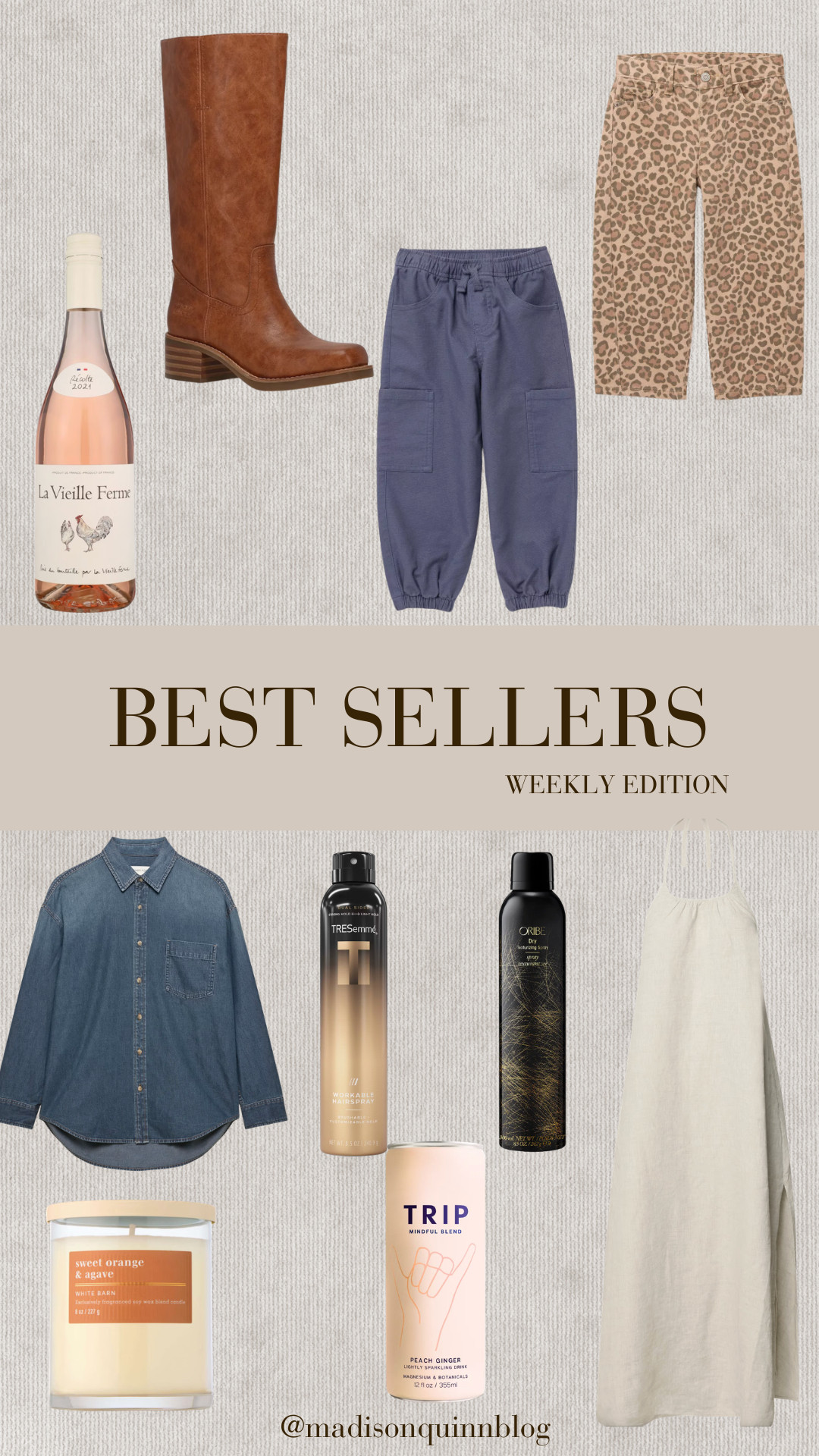 This week's best sellers

boots wine joggers toddler fashion hair spray hair products jean shirt halter dress candle 

 #LTKgrwm #LTKootd #LTKSeasonal