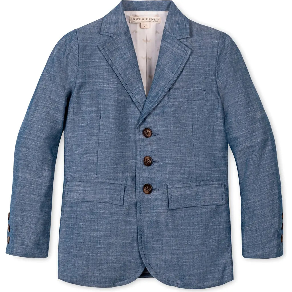 Hope & Henry Kids' Classic Organic Chambray Suit Jacket in Chambray With Logo Lining at Nordstrom, Size 3T | Nordstrom
