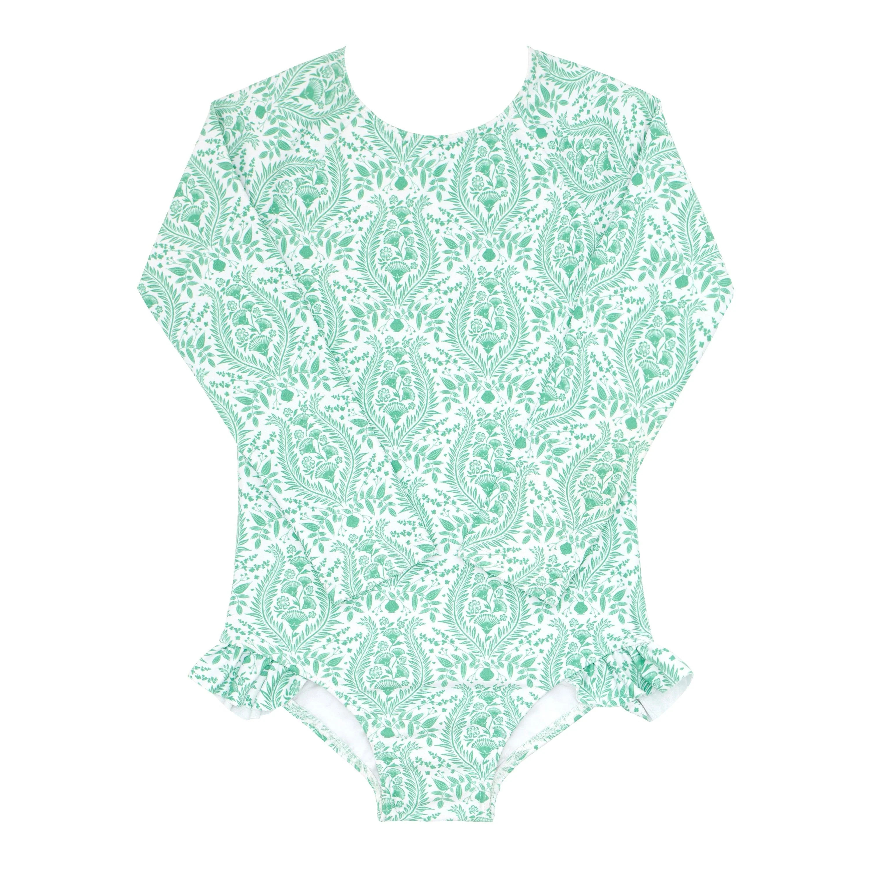girls abaco green paisley rashguard one piece | minnow