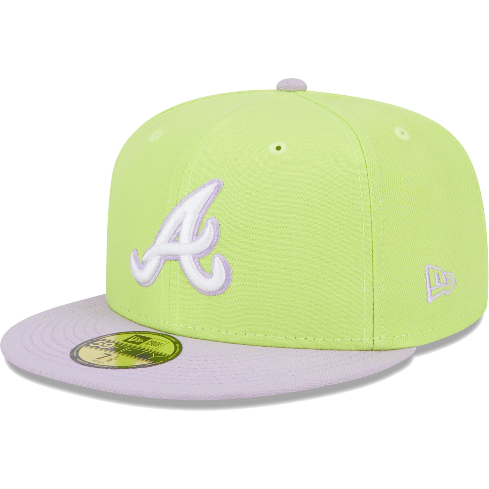 Atlanta Braves New Era Spring Color Two-Tone 59FIFTY Fitted Hat - Neon Green/Lavender | Lids