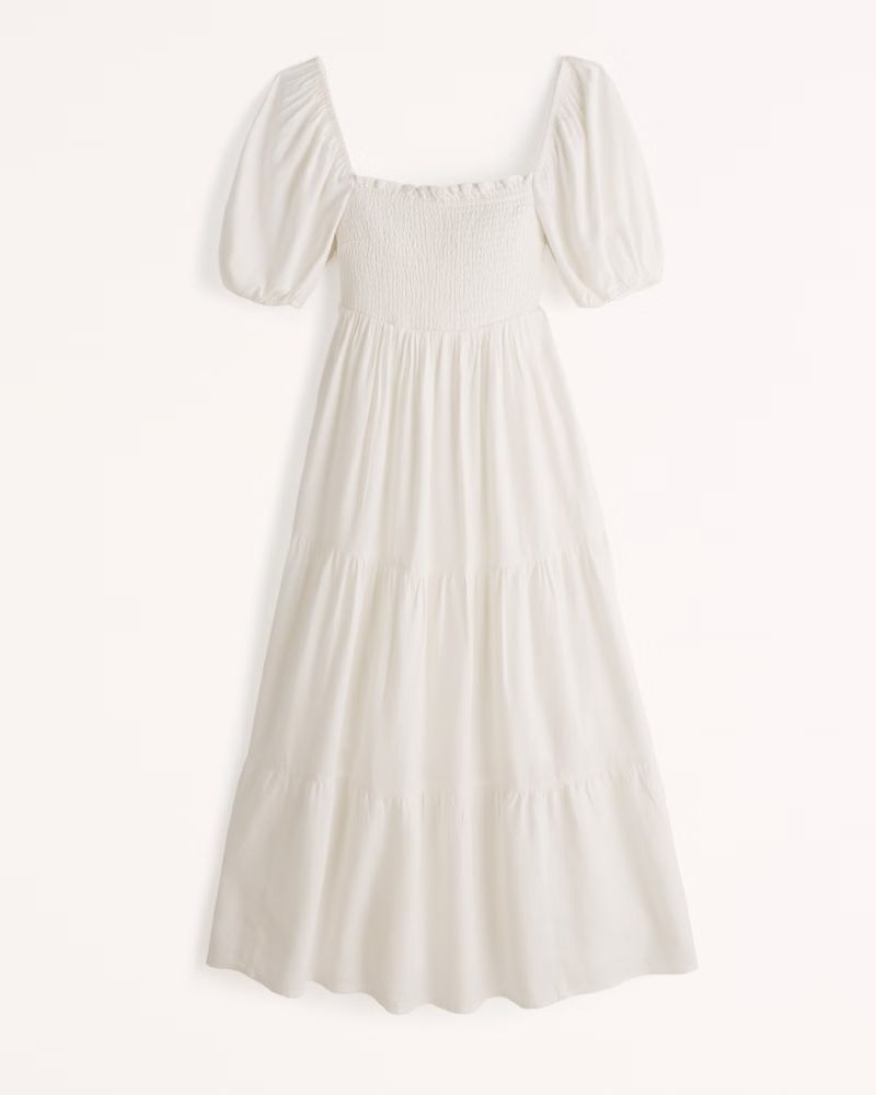 Flowy Linen-Blend Midi Dress | Abercrombie & Fitch (US)