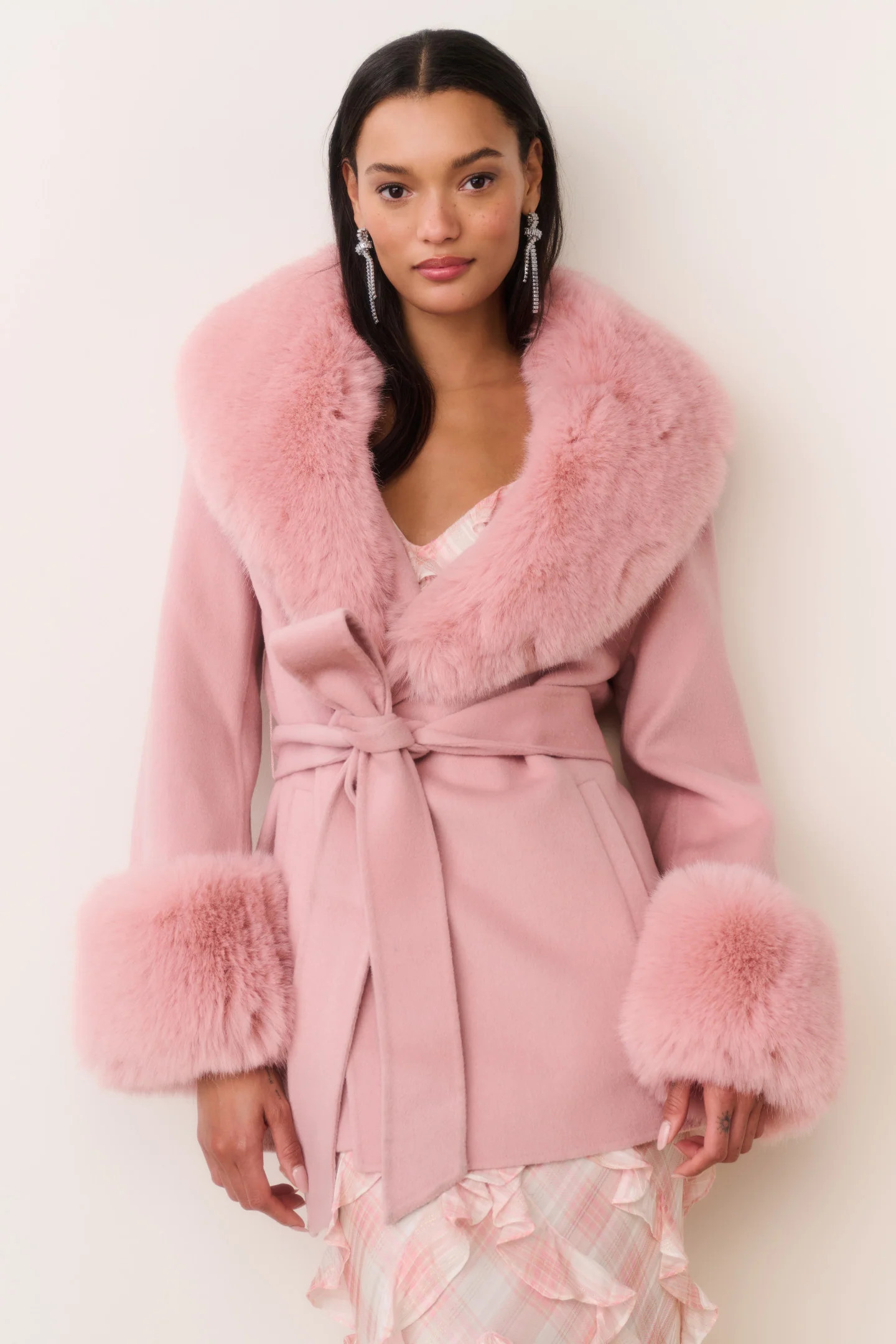 Rosen Faux Fur Wool Wrap Coat | LoveShackFancy