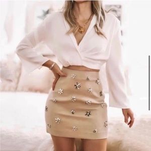 Zara Jewel rhinestone Embellished Linen Blend Mini Skirt | Poshmark