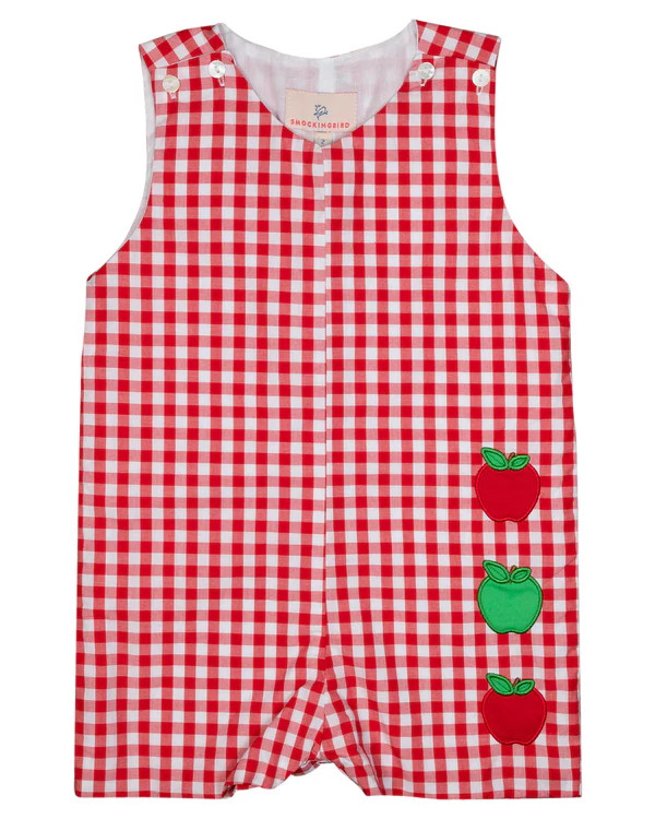 Apple Applique Red Checked Shortall | Smockingbird Kids