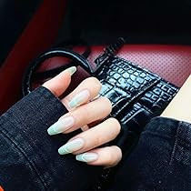 MISUD 24Pcs French Nails Coffin Fake Nails Glossy Gradient Green False Nails with Simple Edge Design | Amazon (US)
