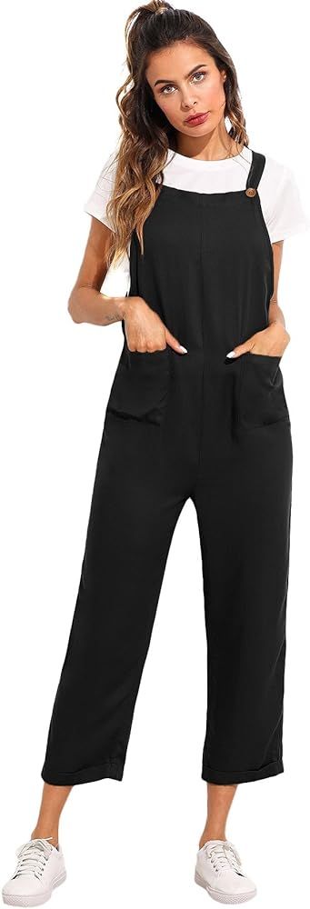 Verdusa Women's Sleeveless Straps Pockets Plaid Culotte Jumpsuit Overalls | Amazon (US)