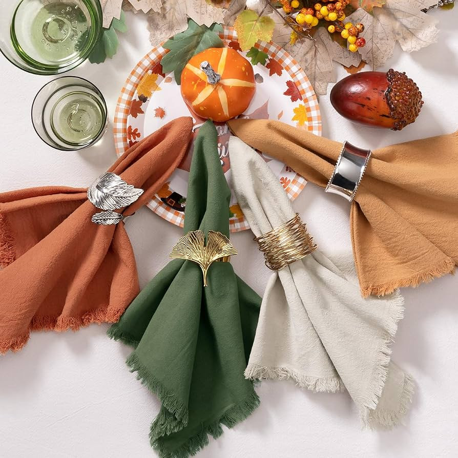 12 Pack Mixed Thanksgiving Color Cotton Linen Napkins With Fringe - Fall Cloth Set of 12 Boho Han... | Amazon (US)