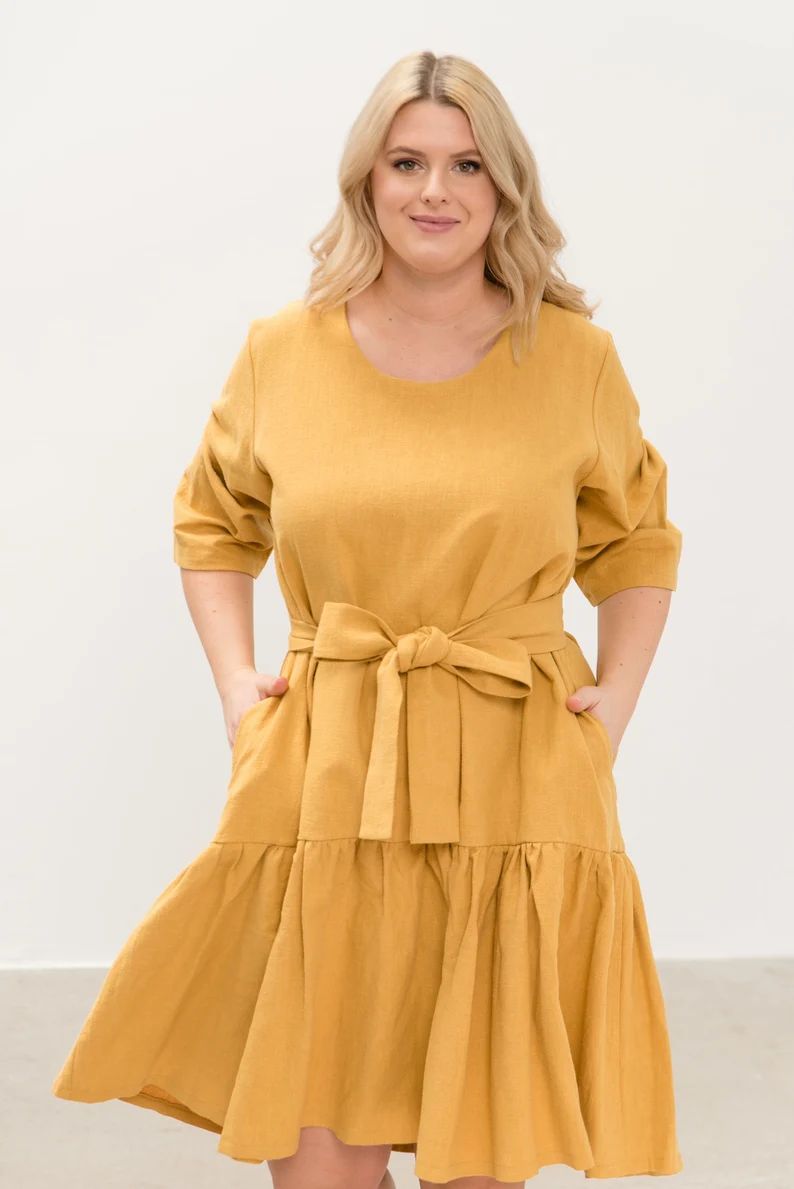 Linen Dress Plus Size Dress Oversize Linen Dress Mustard | Etsy UK | Etsy (UK)