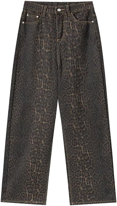 Y2k Pants Leopard Print Pants Straight Leg Jeans Baggy Jeans Oversized Pants Wide Leg Jeans | Amazon (US)