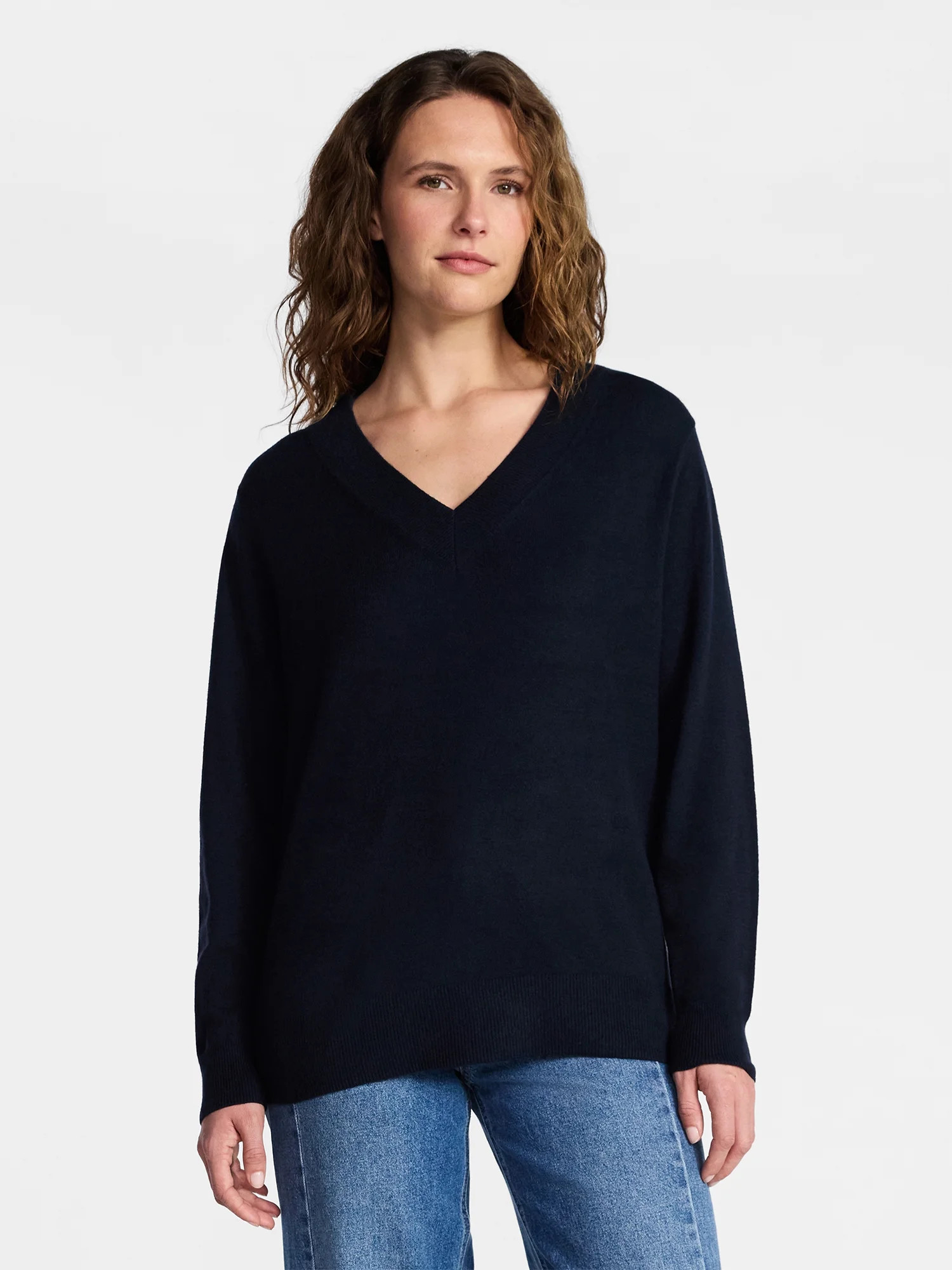 Time and Tru Women's V Neck Sweater, Lightweight, Sizes XS-XXXL | Walmart (US)