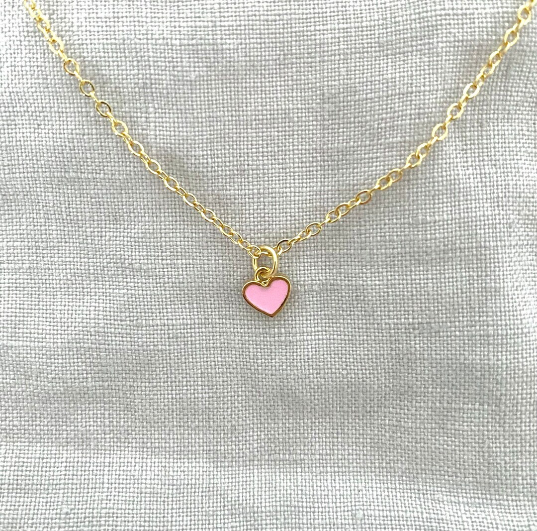 Dainty Gold Filled Necklace With Pink Enamel Heart Pendant - Etsy | Etsy (US)