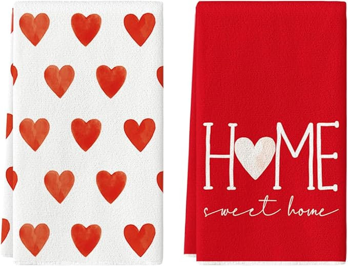Artoid Mode Red Heart Love Valentine's Day Kitchen Towels Dish Towels, 18x26 Inch Farmhouse Anniv... | Amazon (US)