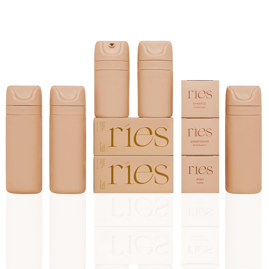 RIES Essential Refillable Toiletry Travel Bottles – Set of 5 (3.4oz & 1.7oz) Airless Pump Conta... | Amazon (US)