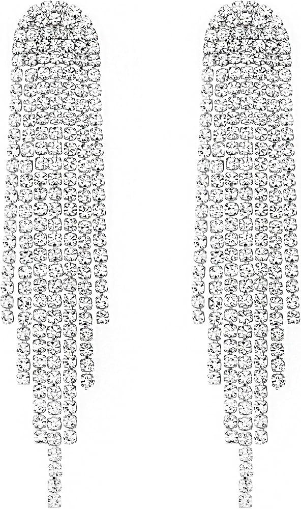 SELOVO Rhinestone Crystal Tassel Long Sparkle Dangle Earrings 2.8"/3.3" Wedding Party Dangling Ea... | Amazon (US)