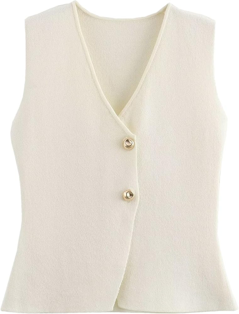 Lumister Womens Crop Knit Vest Sleeveless Botton Down Cardigan Sweaters Knit Tank Summer Vest | Amazon (US)