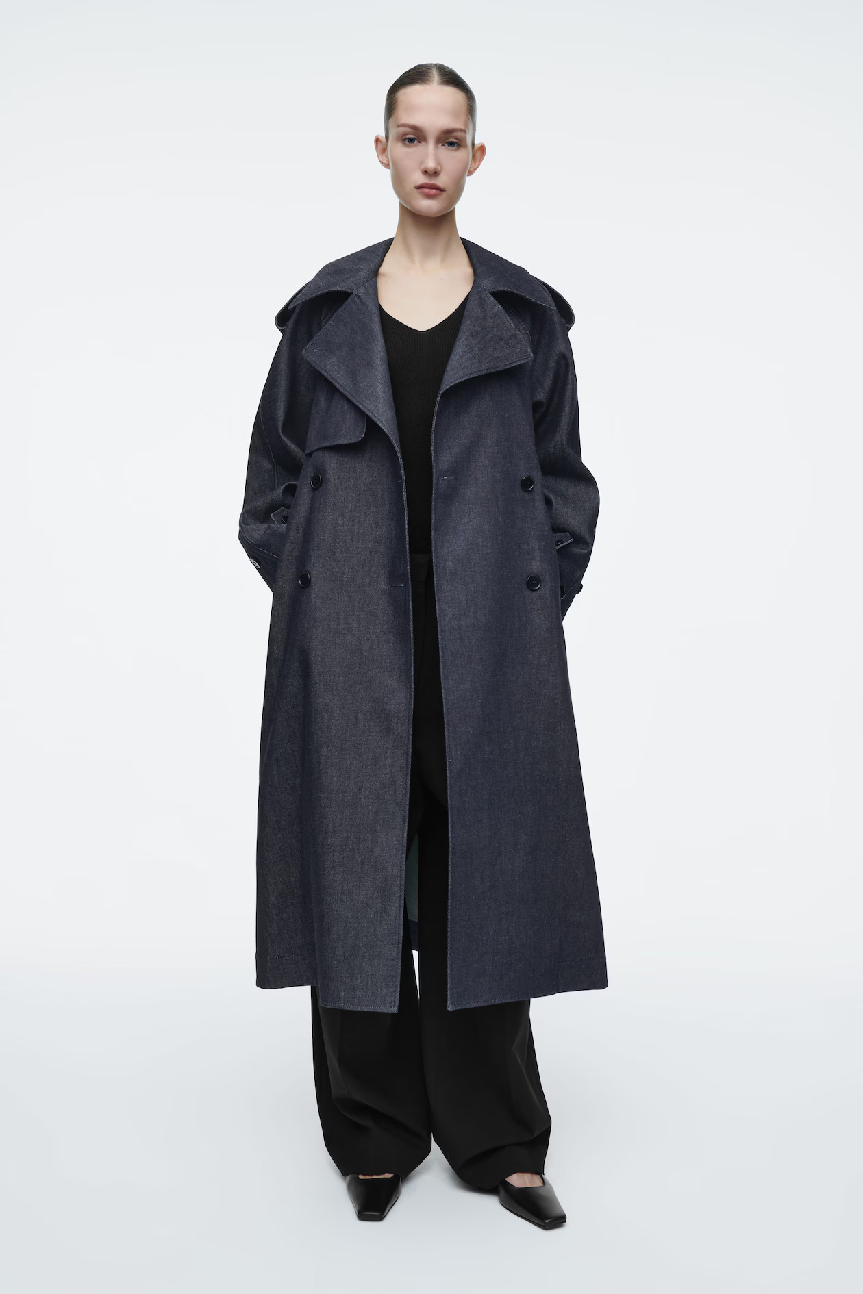 OVERSIZED DENIM TRENCH COAT - INDIGO | COS UK