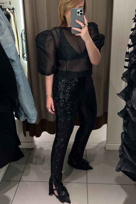 Total black outfit for Christmas party, sequined trousers, transparent top, H&M outfit 

#LTKeurope #LTKGiftGuide #LTKHoliday