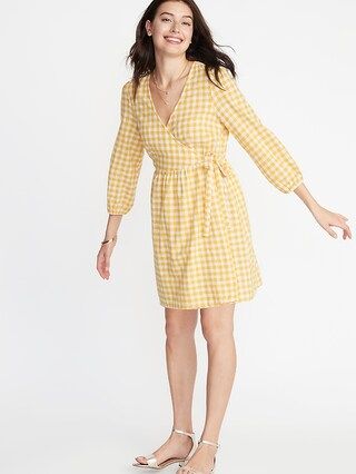 Waist-Defined Patterned Wrap-Front Dress for Women | Old Navy US