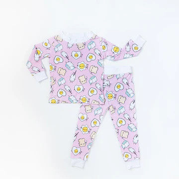 Pink Breakfast Buddies Two-Piece Bamboo Viscose Pajama Set | Little Sleepies