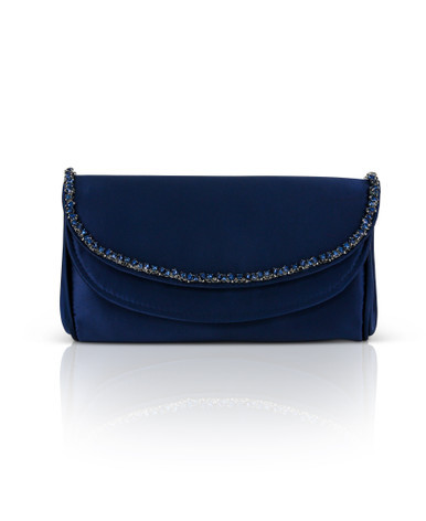 Talia Satin Double Flap Clutch with Crystal Trim | Badgley Mischka