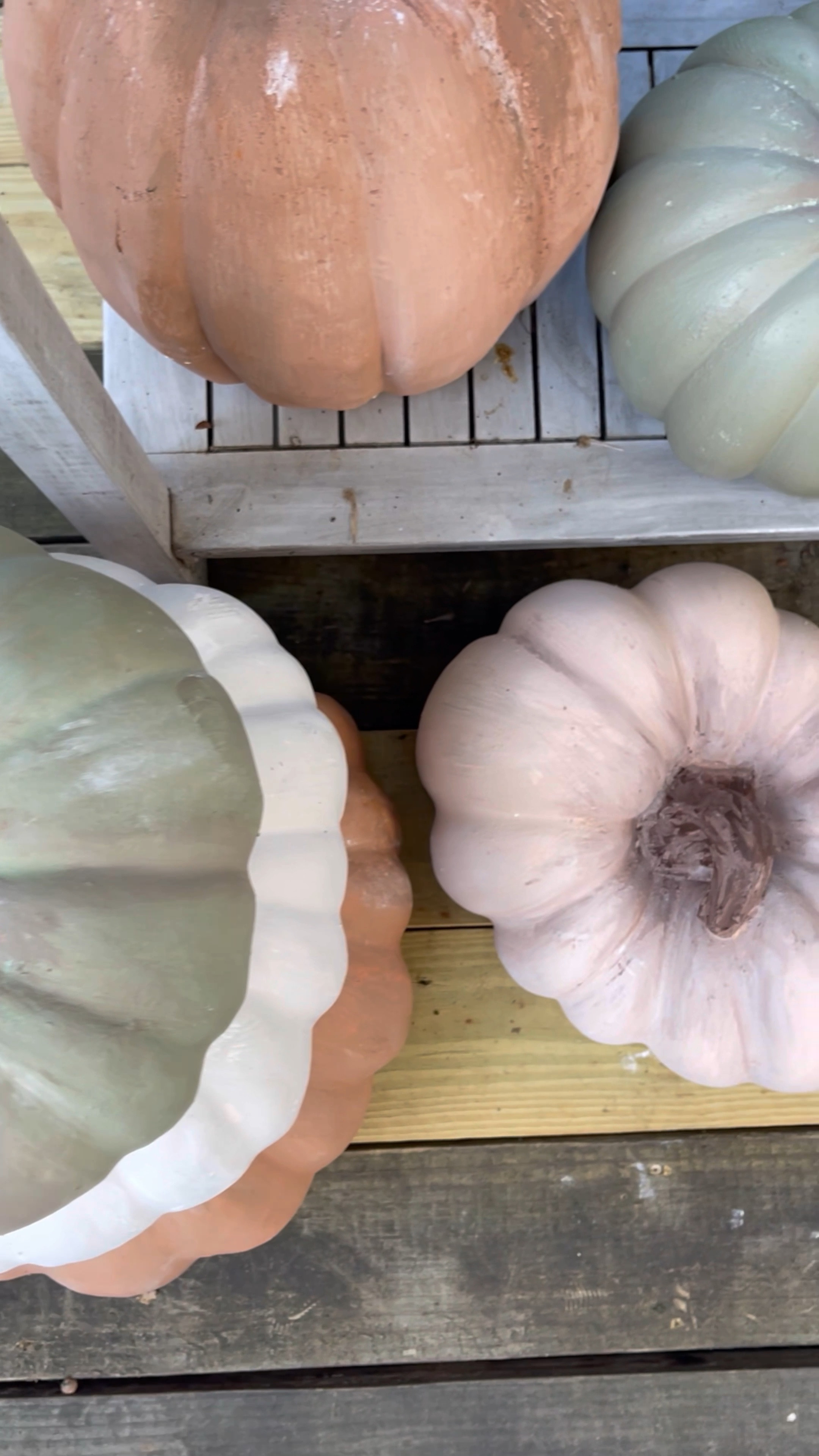 DIY Faux Heirloom Pumpkins ✨

I love to go overboard each season, but hate tossing them all out after spending over $100! Each of these were $15-$49 max for the stacking 3, making them affordable for years to come. Paint in total was under $15 ☺️ I recommend shopping various @homegoods locations to get the best deals. See how I style them on my front stoop in September!
•
•
•
#fauxpumpkins #falldecor #falldecorations #falldecorating #falldecoratingideas #pumpkinseason #pumpkindecor #diydecor #diyprojects #affordablehomedecor #heirloompumpkins #pumpkininspo 

#LTKhome #LTKstyletip #LTKunder50