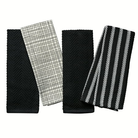 Thyme & Table Kitchen Towels, Black and Gold Crosshatch, 4 Pack Set | Walmart (US)