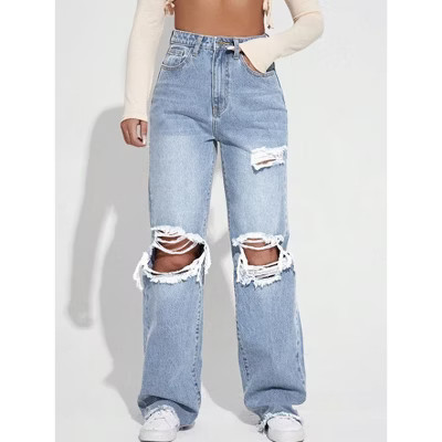 Mocamel  Women's SummerRipped Cutout Wide Leg Jeans | Target