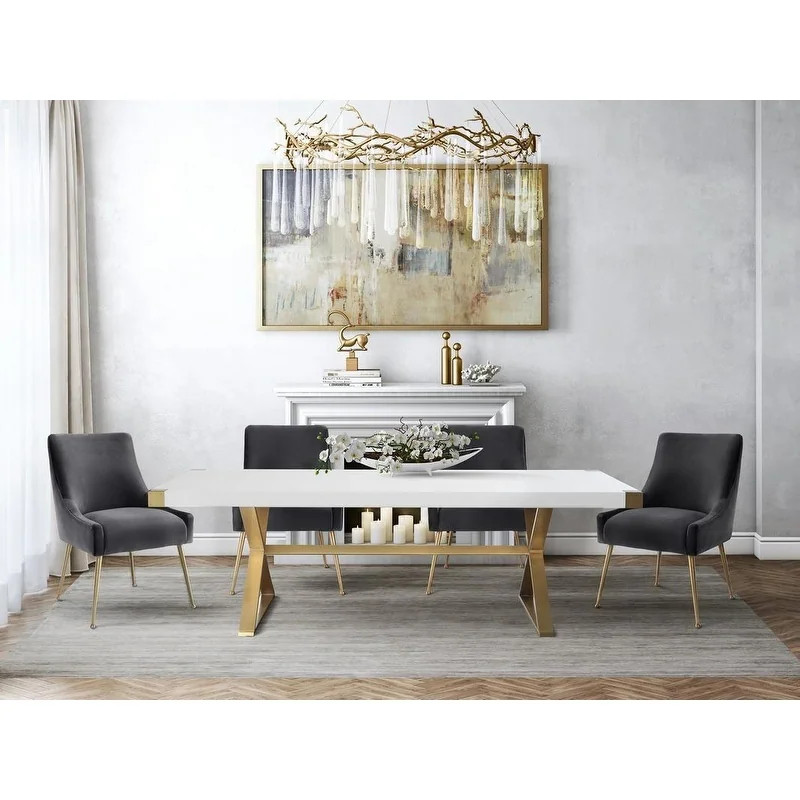 Adeline Dining Set Option 2 (Rectangle - 8 - White and Gold and Grey) | Bed Bath & Beyond