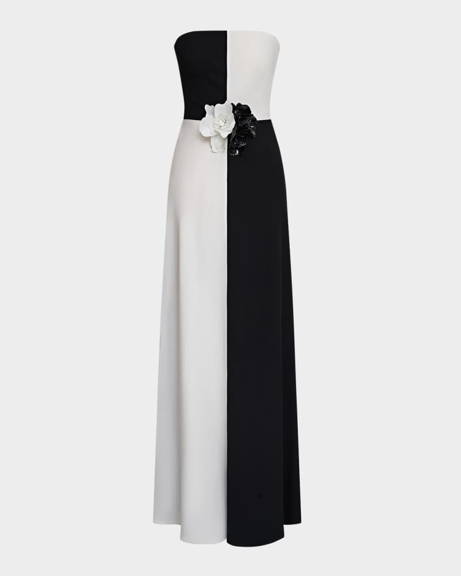 Halston Cassia Strapless Two-Tone Floral Applique Gown | Neiman Marcus