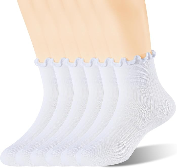 Age 3-10 Girls 100% Cotton Ruffle Socks, Cute Soft Breathable Frilly Dress Socks for Girls | Amazon (US)