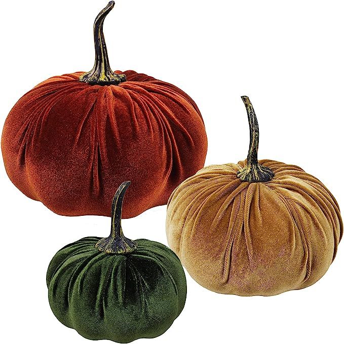 3 Pcs Assorted Fall Harvest Decorative Pumpkins Velvet Foam Pumpkins Fabric Pumpkins in Rust Oran... | Amazon (US)