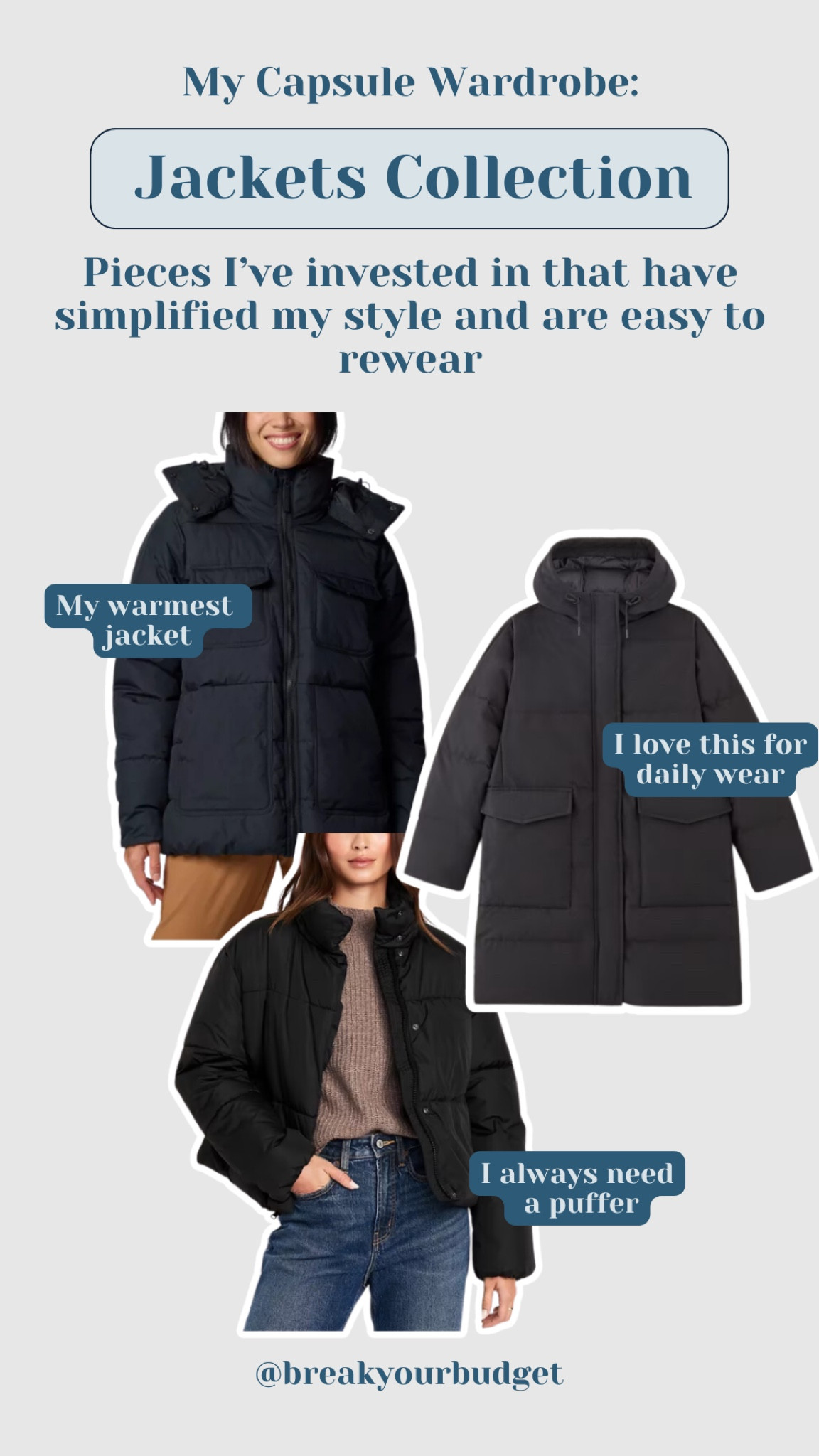Fewer, better pieces. These jackets are staples in my capsule wardrobe for the winter season. #jackets #coats #winterwear #capsulewardrobe #mix&match #investinyourcloset 

#LTKSeasonal #LTKStyleTip #LTKGiftGuide