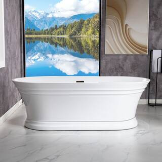 WOODBRIDGE Amiens 67 in. Acrylic FlatBottom Double Ended Bathtub with Oil Rubbed Bronze Overflow ... | The Home Depot