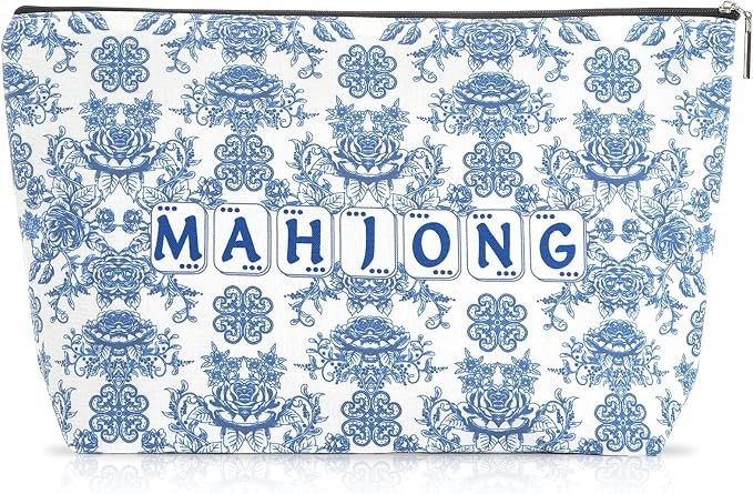 Empty Mahjong Tiles Bag with Zippered 13x7.8 Inch Thickened Blue Print American Bag for 1.2 Inche... | Amazon (US)