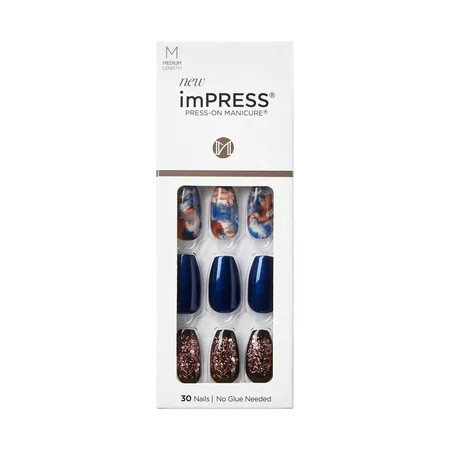 KISS imPRESS Press-On Nails Medium Length ‘Indigo Autumn’ 30 Count | Walmart (US)