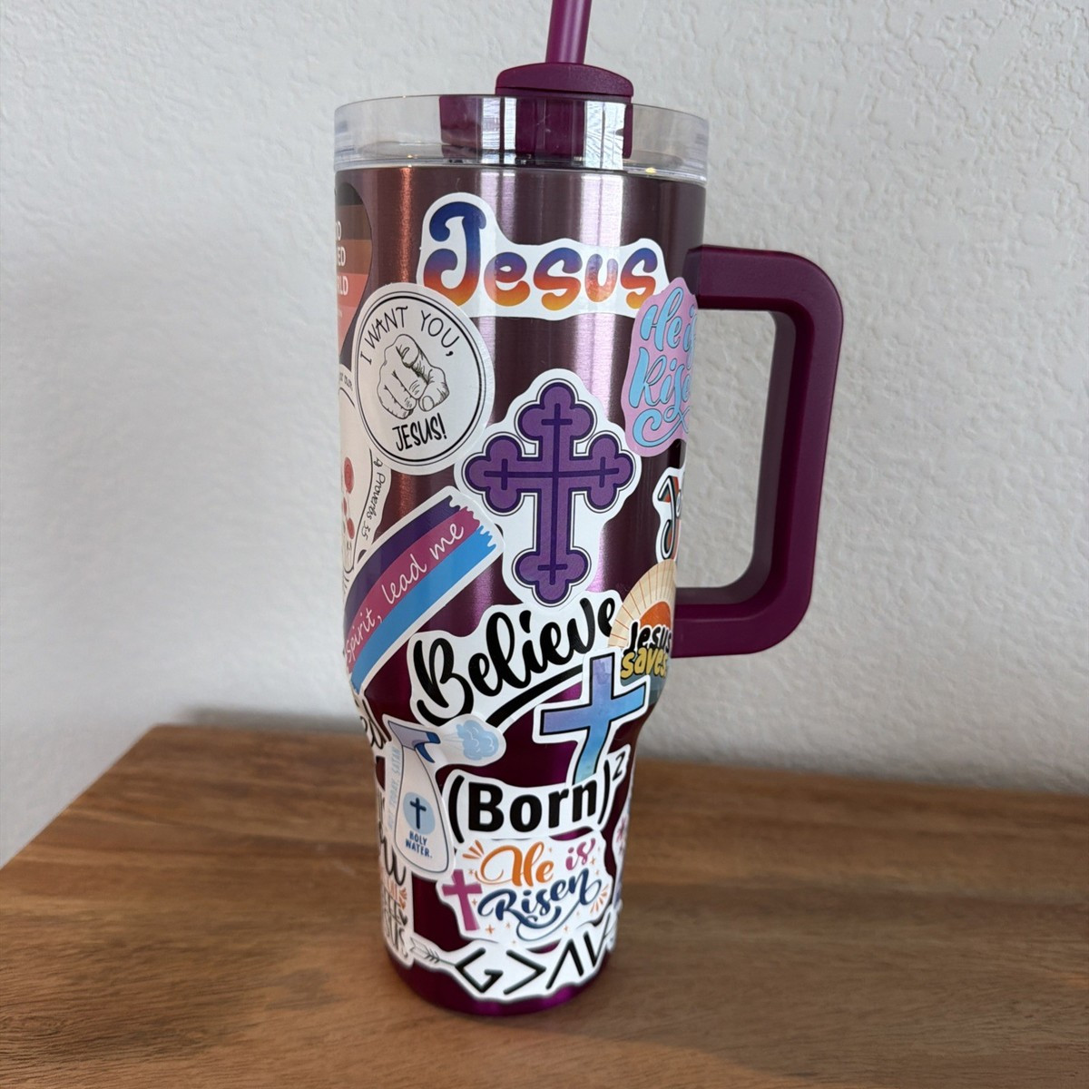 40 Oz Purple Metal  Tumbler With Jesus Inspired Water Proof Stickers | eBay | eBay US