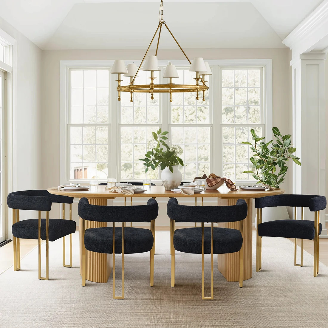 Mia 24" Modern Gold Chenille Dining Chair with Arms (Set of 6) | Pop Maison