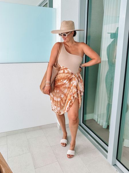 Vacation outfit, babymoon, maternity outfit. Mumu one piece swimsuit - tts (XL), size up for length or if in between. Swimsuit coverup. Beach bag. Sandals. Wide brim sun hat  

#LTKSeasonal #LTKswim #LTKbump