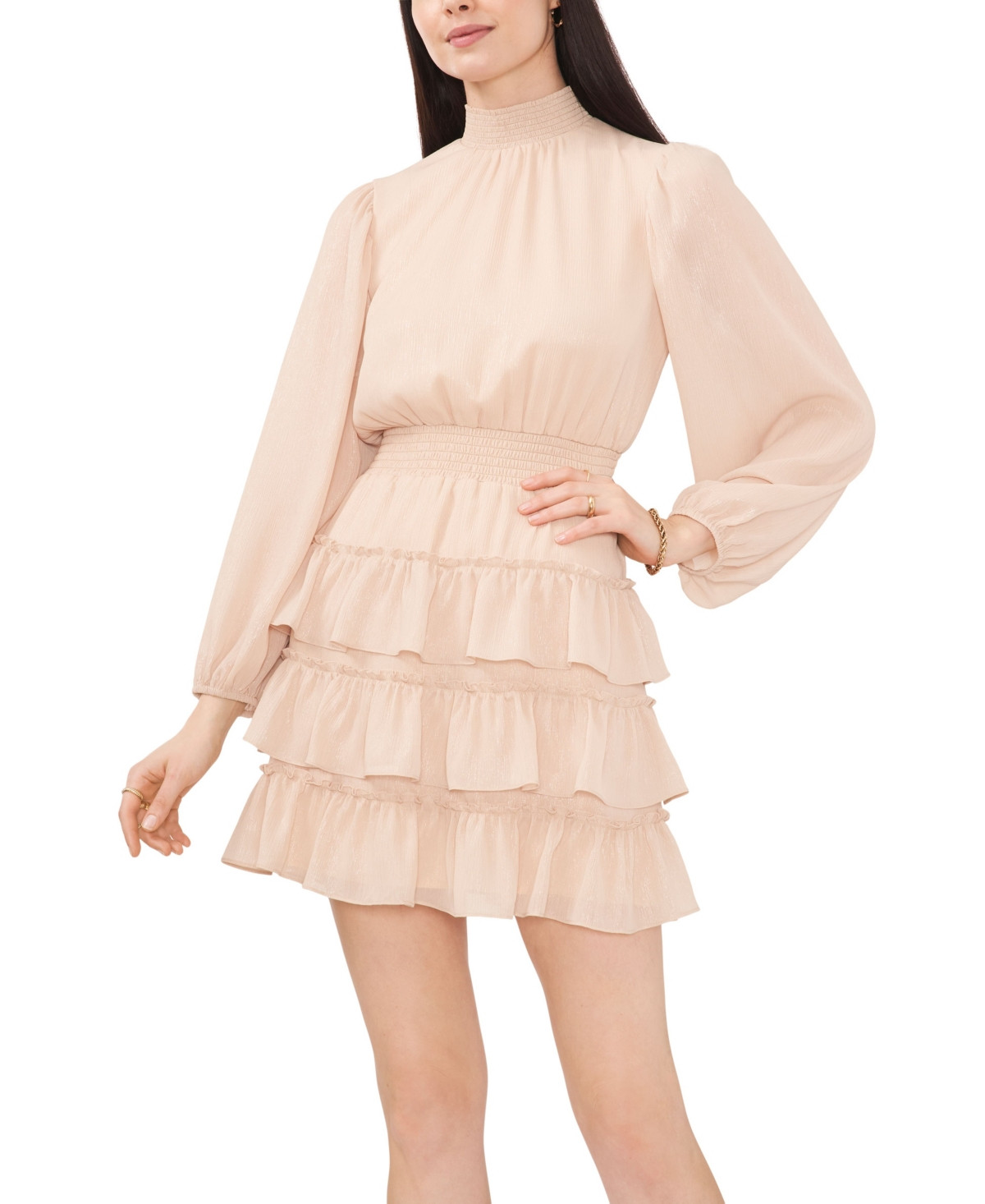 1.state Women's Long Sleeve Smock Neck Ruffle Skirt Dress | Macys (US)