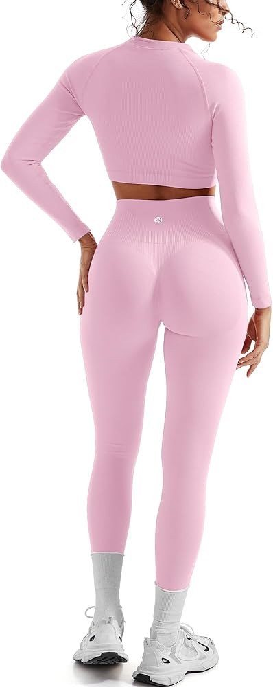 SUUKSESS Women 2 Piece Workout Sets Hidden Scrunch Hip Lifting Seamless Leggings Long Sleeve Yoga... | Amazon (US)