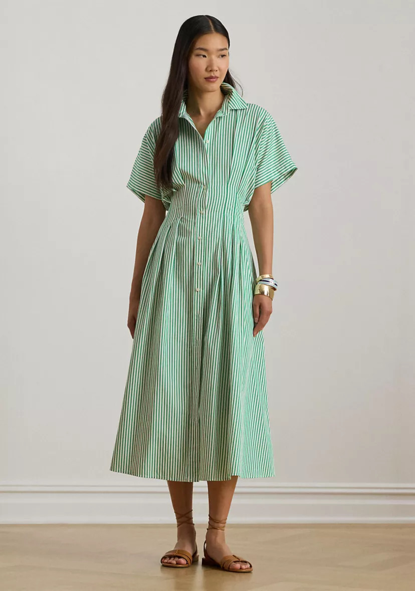Women's Striped Pleated Broadcloth Shirtdress | Belk