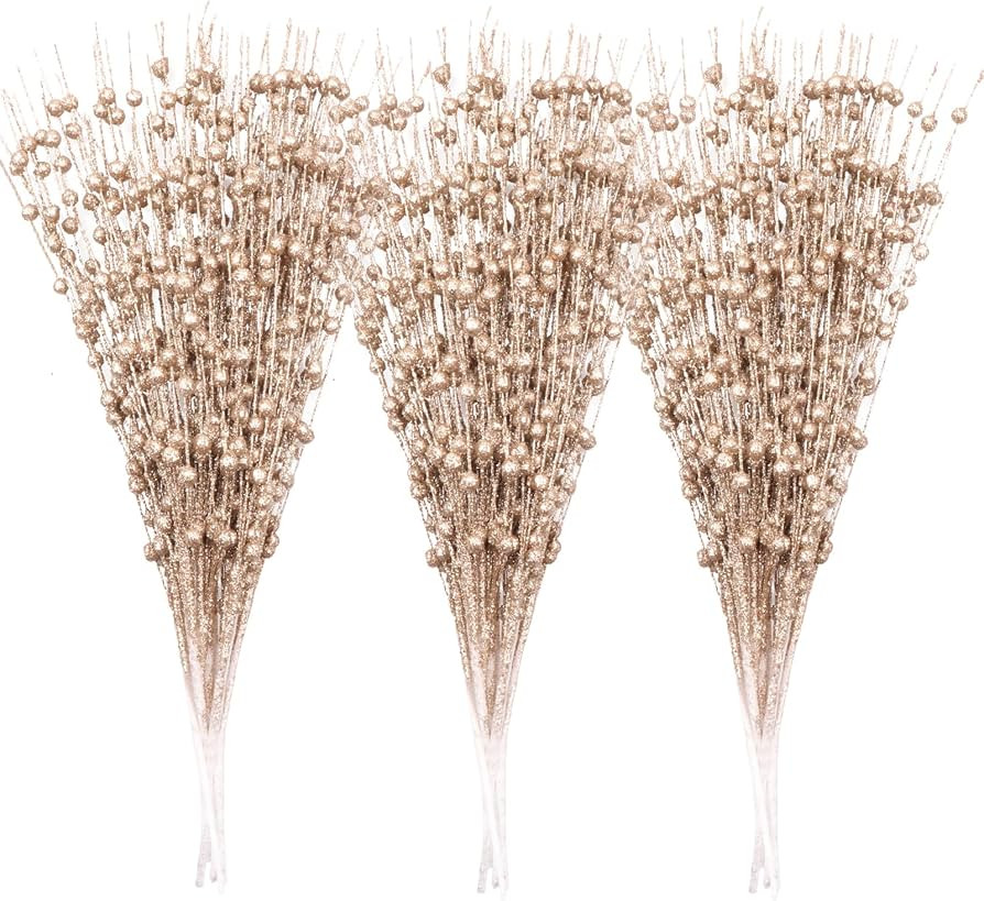 18 Pack Artificial Glitter Berry Stem Ornaments 15.7in Decorative Christmas Picks Glittery Bead S... | Amazon (US)