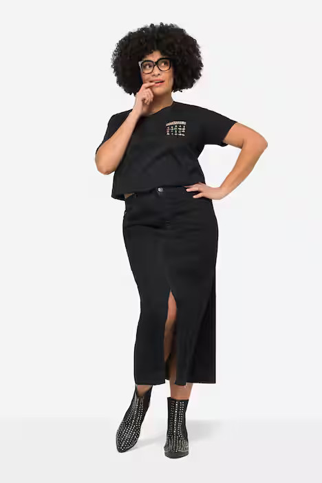 Straight Cut 5-Pocket Maxi Denim Skirt with Front Slit | Ulla Popken - US