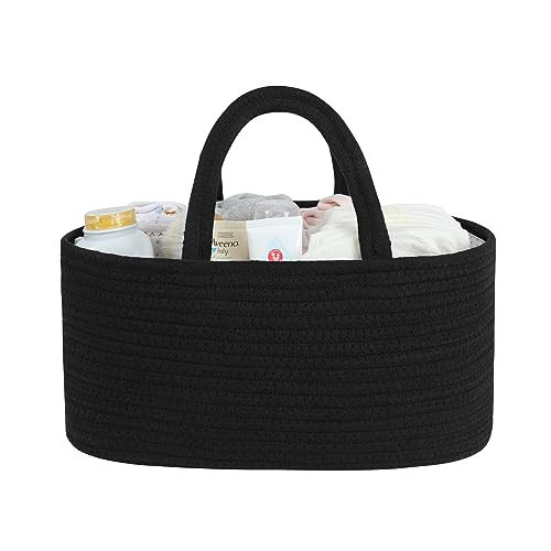 Black Baby Diaper Caddy Organizer for Boy or Car-Woven Rope Diaper Caddy Basket for Changing Table-Portable Diaper Organizer Caddy Bag-Baby Organizer-Baby Shower Gifts Newborn Registry Must Have | Amazon (US)