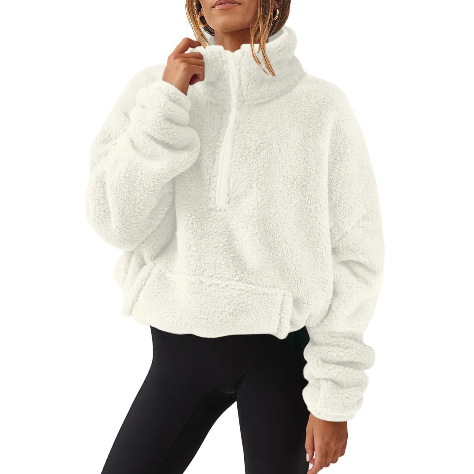BRDFRL Pullover Womens Quarter Zip High Neck Fluffy Fleece Sherpa Sweaters Sweatshirt Winter Warm... | Walmart (US)