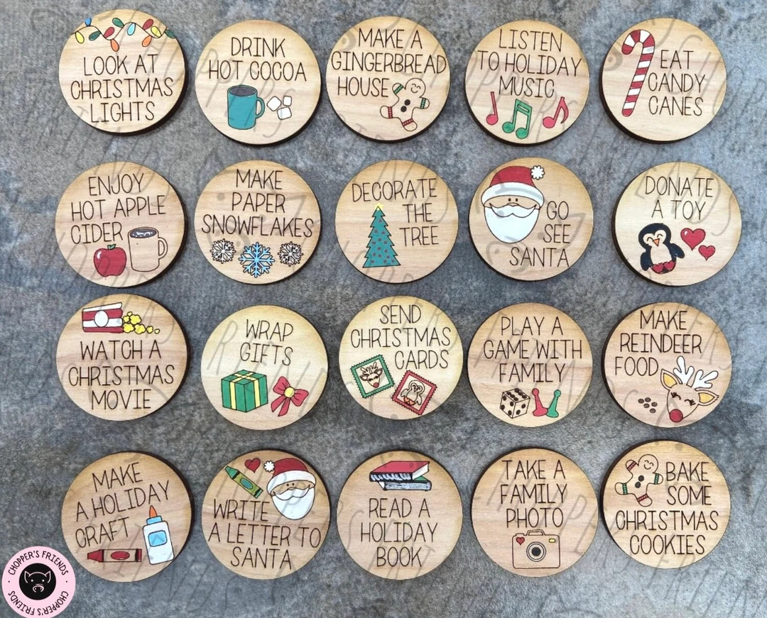 Christmas Activity Tokens: Laser Cut Wooden Set of 24, Advent Calendar, Family Game - Etsy | Etsy (US)