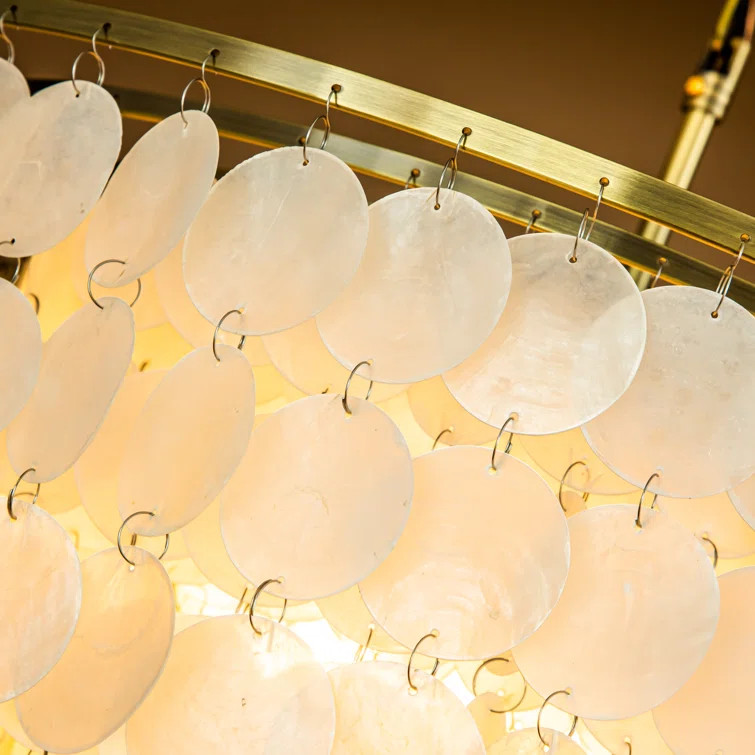 Grishom 6-Light Unique/Statement Coastal Natural Capiz Shell Round Tiered Chandelier | Wayfair North America