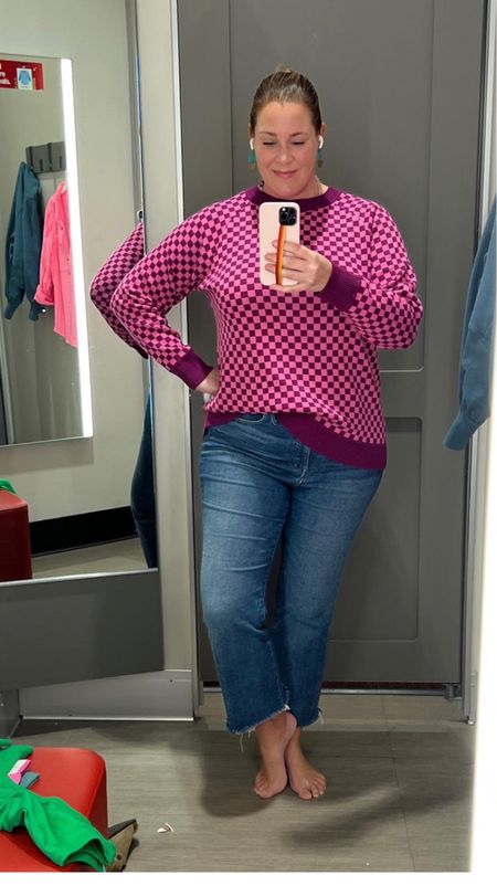 My favorite sweater is still available online and in stores. It's the softest sweater I own and comes in two additional colors. 
#checked #checker #pink #target 

#LTKfit #LTKunder50 #LTKFind
