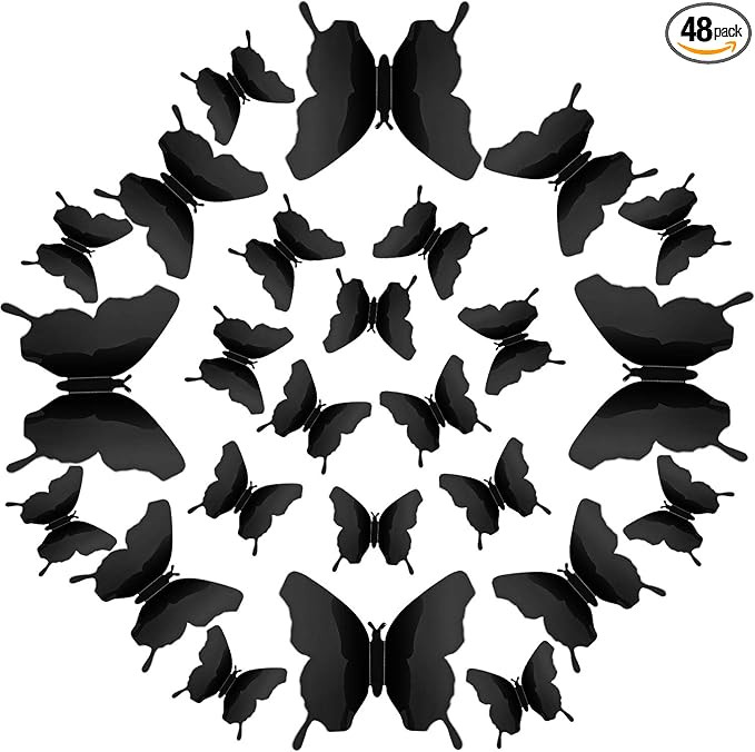 48 Pieces Butterfly Wall Decor DIY Mirror 3D Butterfly Stickers Removable Butterfly Decals for Ho... | Amazon (US)
